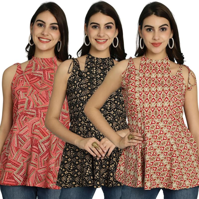 Image of Pinkmint Halter Neck with Tie Back Short Combo Tops for Women ll Fancy Regular Fir Tops ll Casual Wear (Pack of 3)
