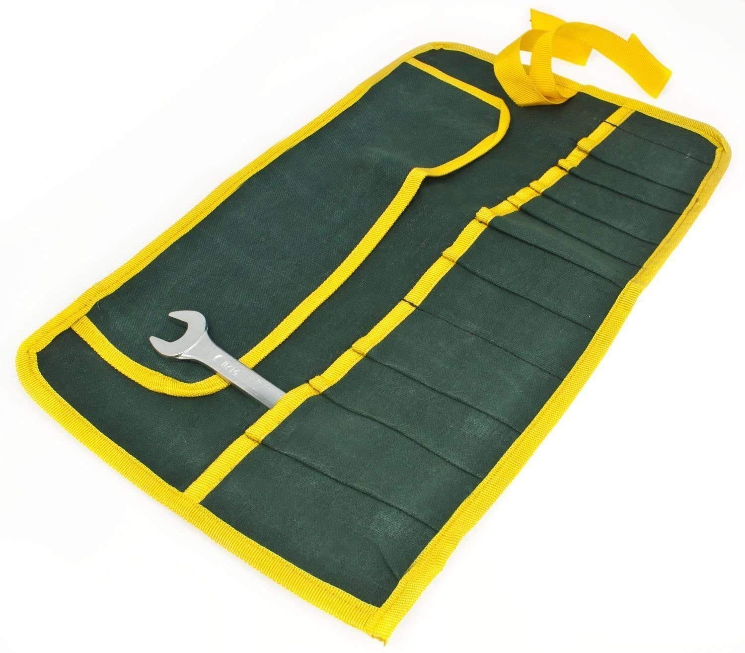 Toolzone Yellow /Green 3 X 12 Pocket Canvas Tool Roll Storage Wallet Bag