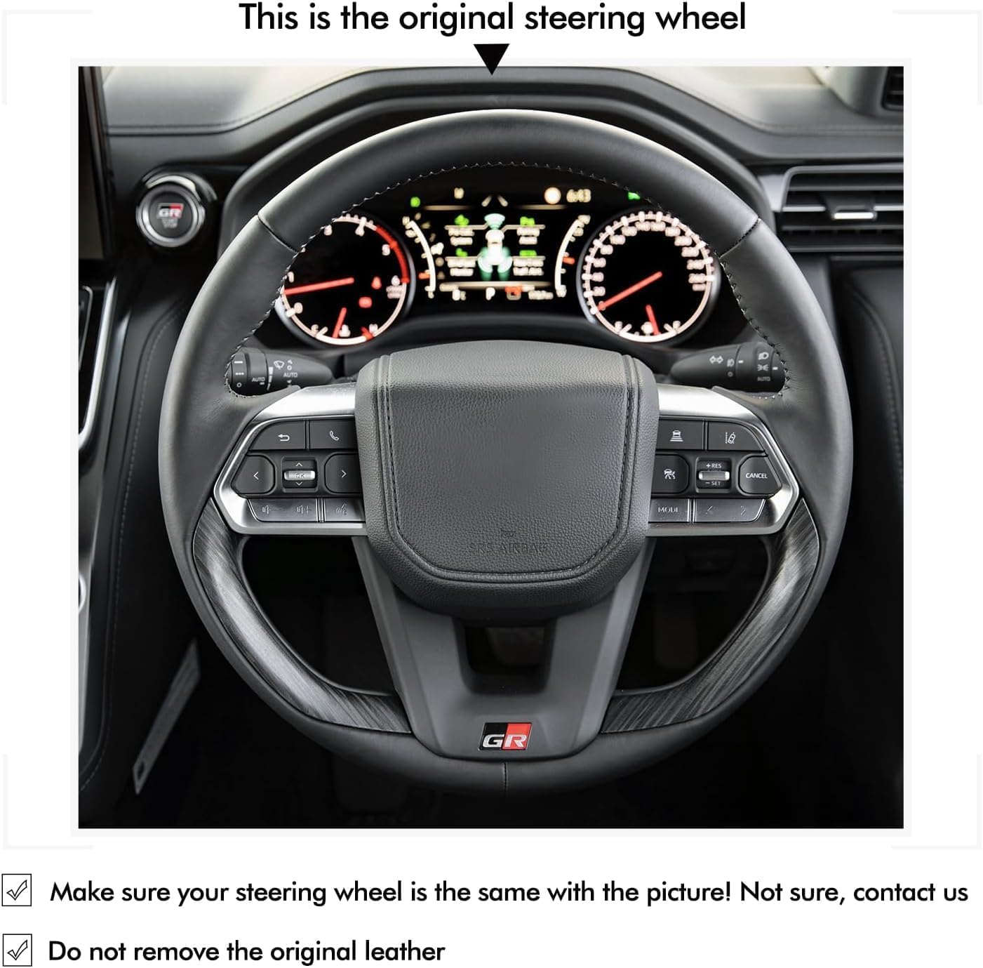 Custom Hand Stitched OEM Black Genuine Leather Steering Wheel Cover for Toyota Land Cruiser 300 GR Sport 2022 2023 2024 Car Interior Accessories
