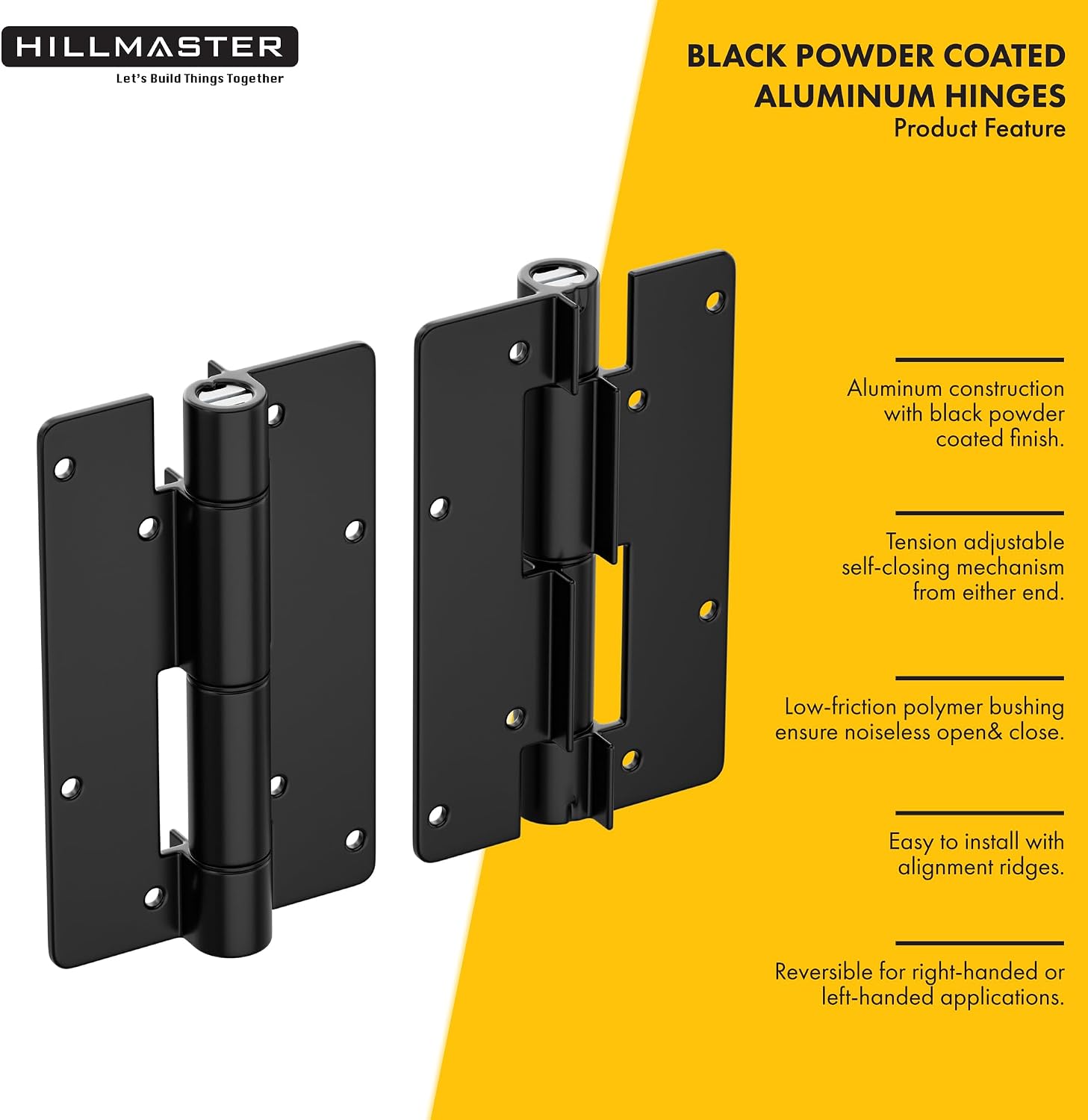 5-3/4" Self Closing Aluminum Gate Hinges for Metal Gates,Heavy Duty Fence Door Hinges for Pool Gate, Adjustable Tension Hinges for Vinyl Fence,Hinges for Indoor Outdoor,Gate Hardware,2Pack,Matte Black