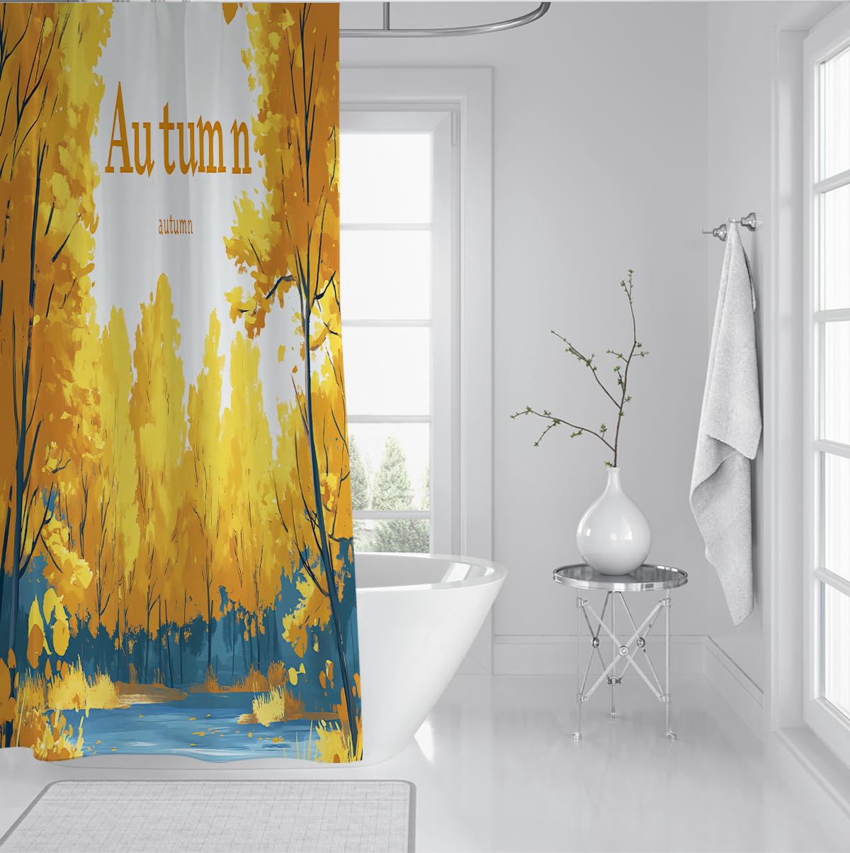 Goldener Herbstwald Ausblick Duschvorhang W120xL200 cm