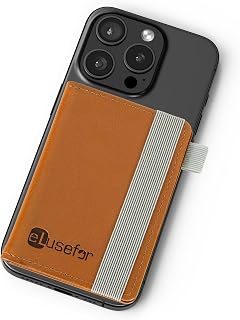 Stick-On Phone Wallet for Back of iPhone or Android Case | 6 Sleeve Credit Card Holder - Pocket for Cards, Money & ID - Built-in Stand - Waterproof Material - Travel, Work & Life-Proof (Brown)