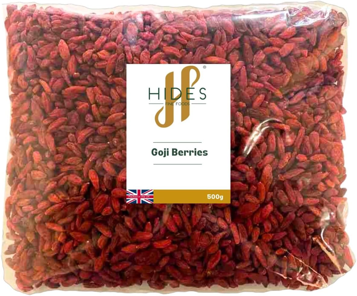 Hides Fine Foods - Goji Berries 500g- Suitable for Vegetarians - Baking - Granola - Breakfast - Snacking -Desserts -A Good Source of protein, Vitamin A, Vitamin C, Potassium, Iron, Magnesium, & Zinc.