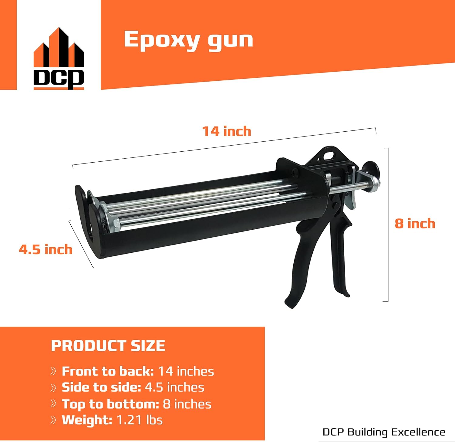 DCP Professional Epoxy Gun Dual Cartridge for 20.2 and 22 fl.oz. | 600 ml and 650 ml - 1:1 Ratio Dual Cartridge Epoxy Gun for Anchors with 25:1 Thrust Ratio - DIY and Professional Use Suitable