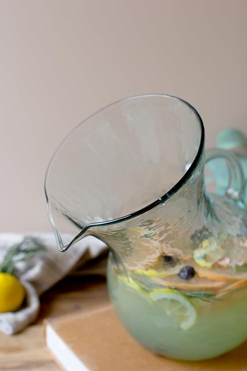 KALALOU Large Glass Tilted Pitcher, One Size, Green/BLue