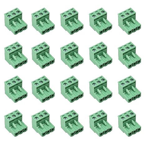 20 pcs 3 Pin 5.08mm Pitch Pluggable PCB Angle Screw Terminal Block Plug Connector Socket Panel Mount DIY (20pcs 3p)
