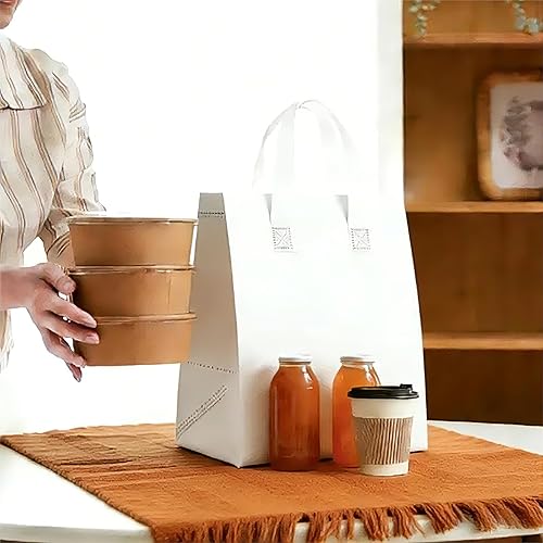 Miniatura 9 de ZENFUN Set of 25 Insulated Take Away Bags, Small Insulated Cooler Bag Grocery Bags, White Thermal Bags for Hot&cold Frozen Food, Food Delivery, 9.5