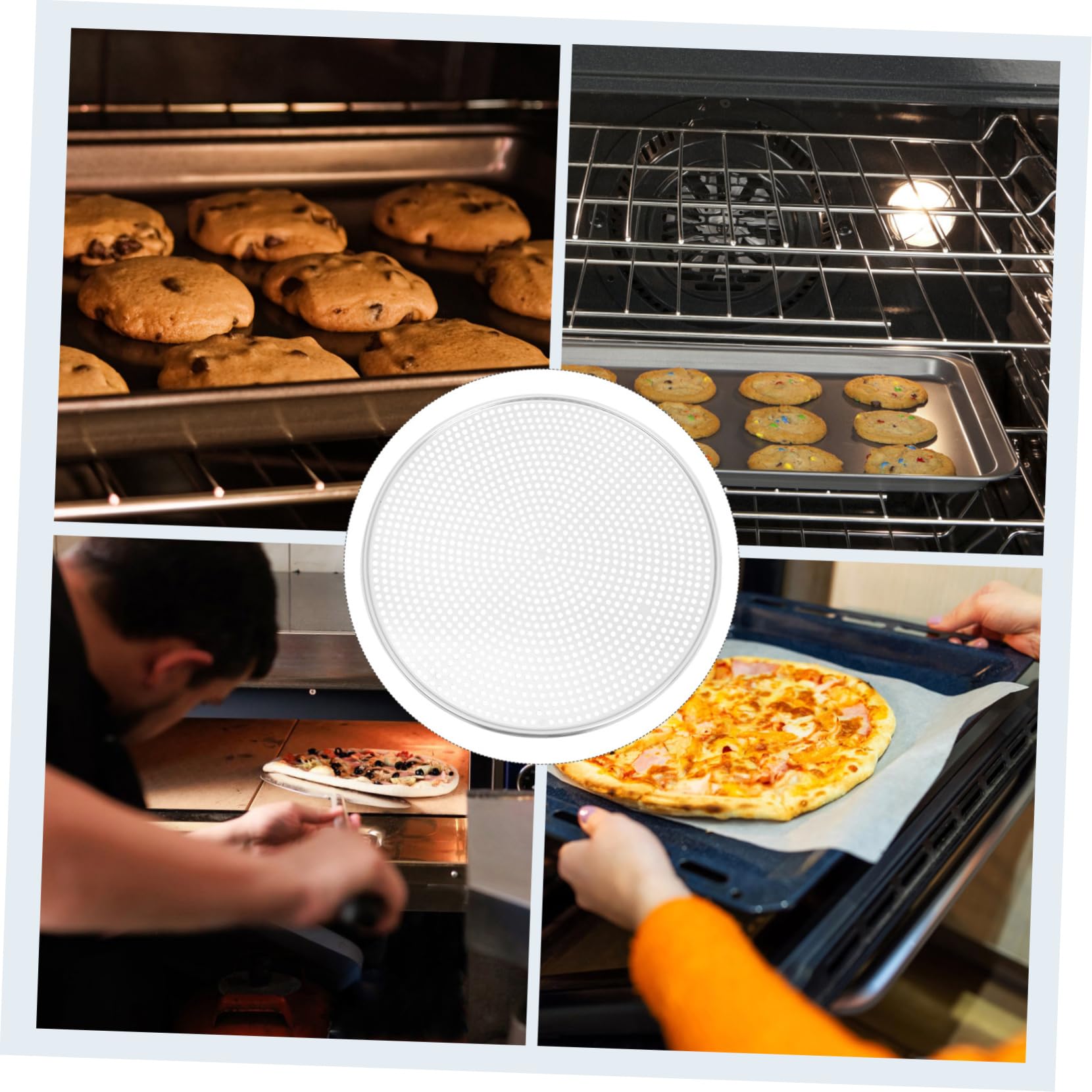 HOMSFOU Pizza Backblech mit Löchern Alu Backblech für Ofen Runde Pizzaplatte Multifunktions-backblech Backzubehör für Pizza Wiederverwendbare Backform Verschleißfeste Pizzabackform Leicht