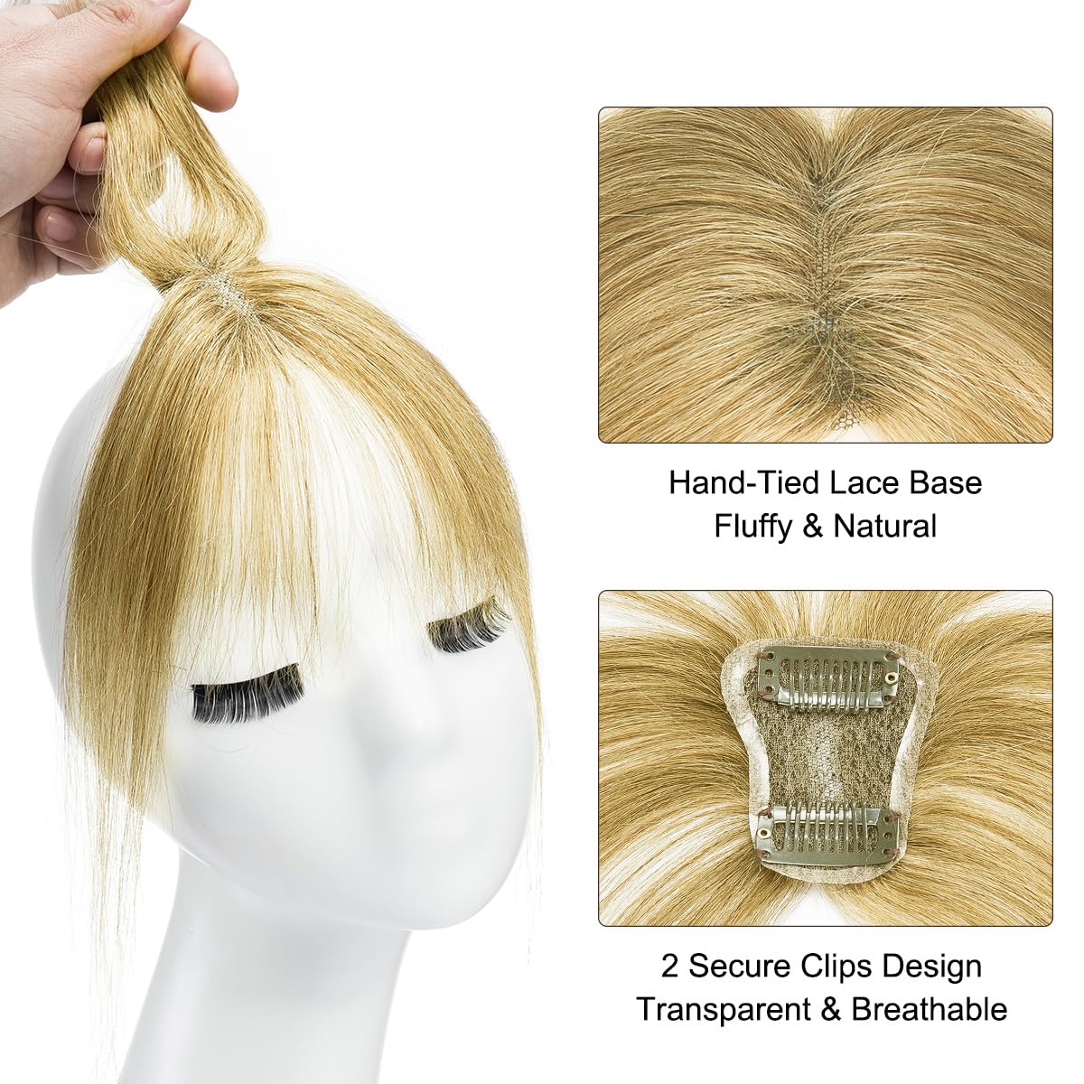 Yamel 3D Clip In Fringe Real Human Hair Bangs 360Cover for Thinning French Fringe Lightweight For Women Honey Blonde - Image 4