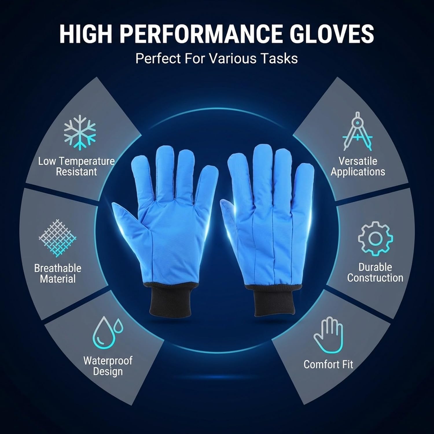 Gloves 32cm Blue Liquid Nitrogen Protective Gloves – Cryogenic Gloves for Dry Ice & Cryo Use, -200°C to -360°C Freeze Protection, Breathable Comfort for Cold Storage and Laboratory Work