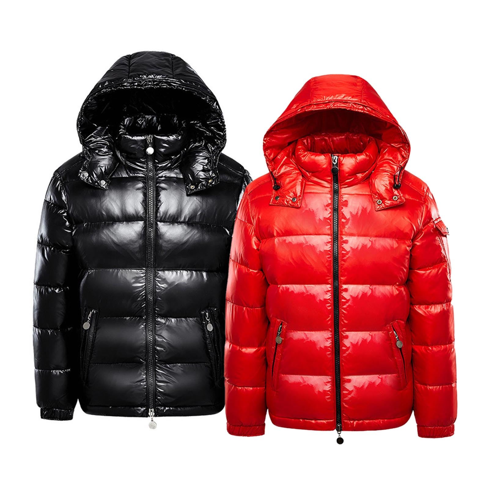 Piumino lucido da uomo nero invernale caldo piumini cappotto impermeabile tinta unita giacca termica con cappuccio zip cappotto invernale parka invernale costumi escursionismo all'aperto