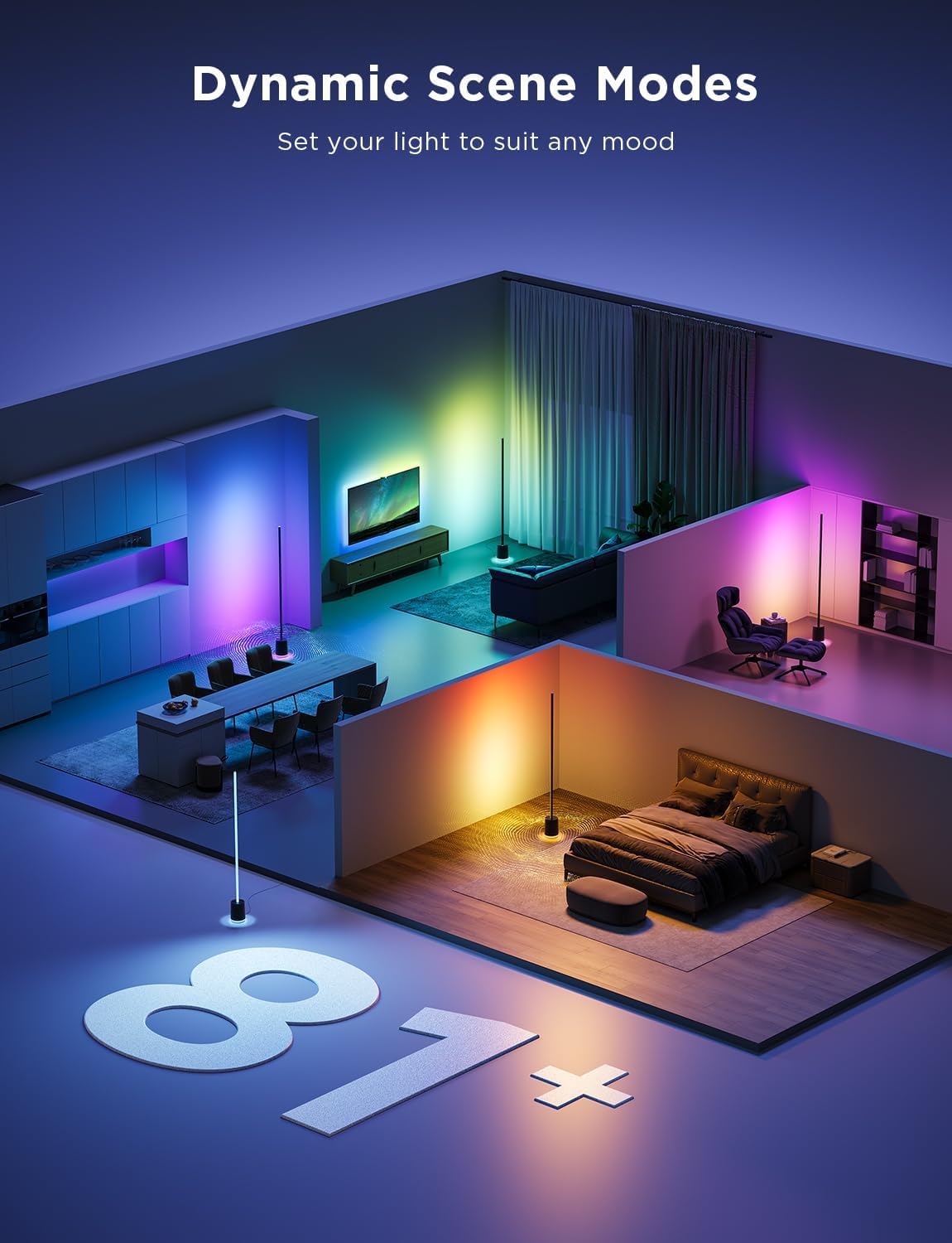 Govee Stehlampe LED Pro, 2100LM RGBIC Lampe Funktioniert mit Alexa, Schwarz | 2200-6500K, Bluetooth Lautsprecher, Weißes Rauschen, 16 Millionen Farben, 81 Szenenmodi, Musikmodi, Dimmbar für Wohnzimmer