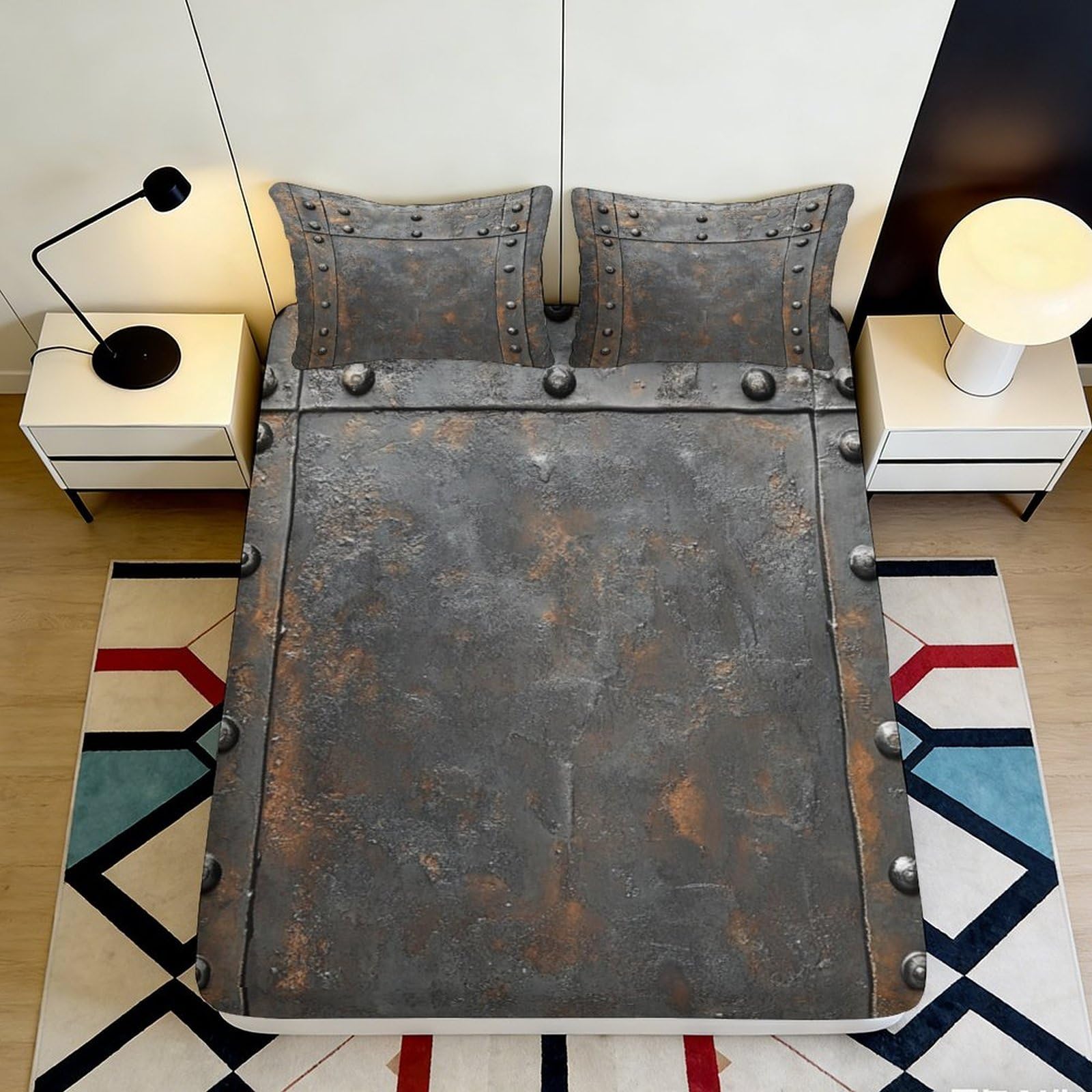 3D Printed Industrial Iron Plate Fitted Sheet Microfiber Non-Slip Steampunk Bed Cover for Bedroom Dorm Decor Mattress Protection 90x200x25cm