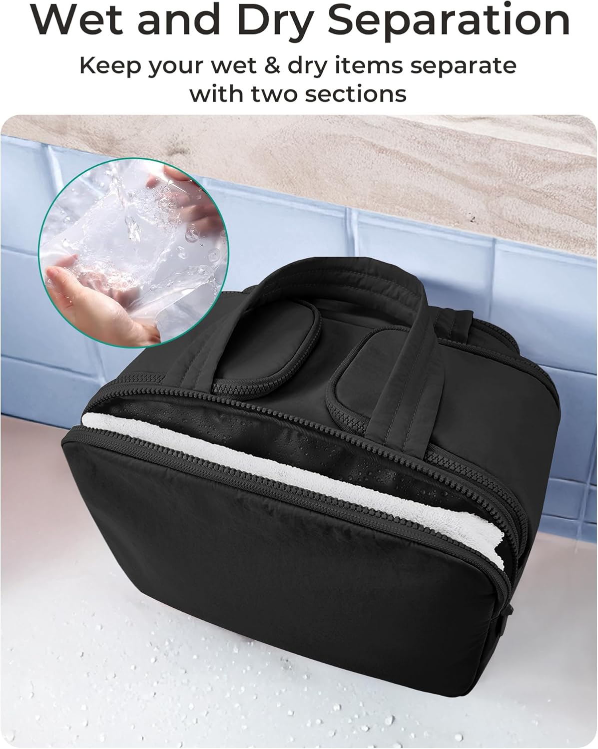 BAGSMART Travel Toiletry Bag, Lightweight Large Wide-open Travel Bag for Women, Puffy Cosmetic Makeup Bag Organizer with Handle for Accessories,Essentials, Toiletries, Black - Image 4