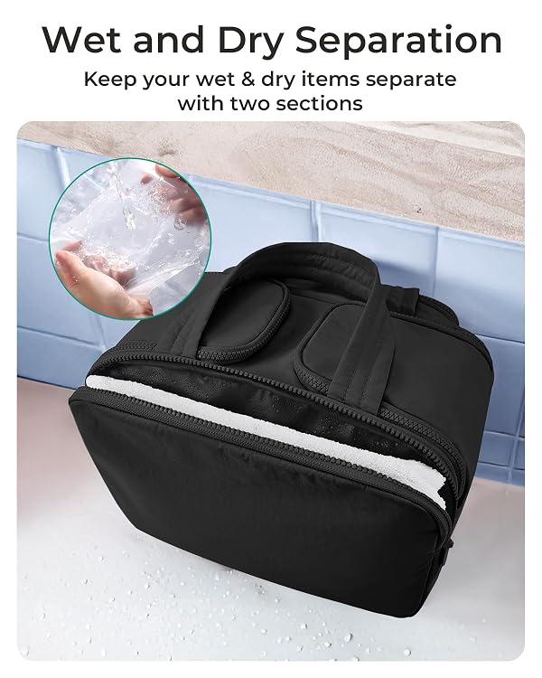 BAGSMART Travel Toiletry Bag, Crush Toiletry Bag for Women, Wide-open Puffy Toiletry Bags for Traveling, Large Travel Cosmetic Makeup Bag Organizer for Accessories,Toiletrie (Haze Green) by BAGSMART - Used condition - Image 4