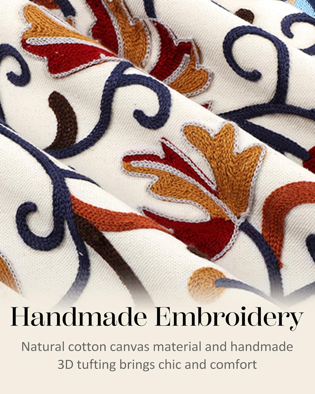 Embroidered Throw Pillow Cover - 18x18 Decorative Pillow Cover with Zipper Aesthetic Cute Design Boho Spring Summer Throw Pillowcase for Living Room Couch Sofa Bed, Fall Flower - Image 2