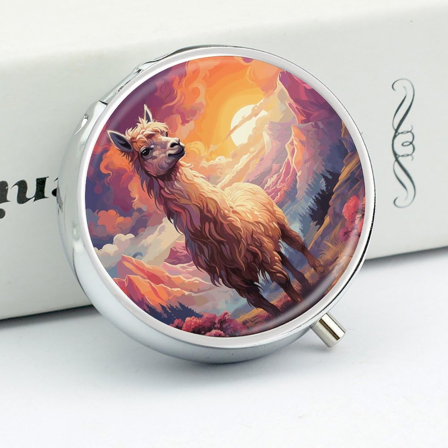 Round Silver Pill Box Small Pill Case for Purse and Pocket 3 Compartment image 4