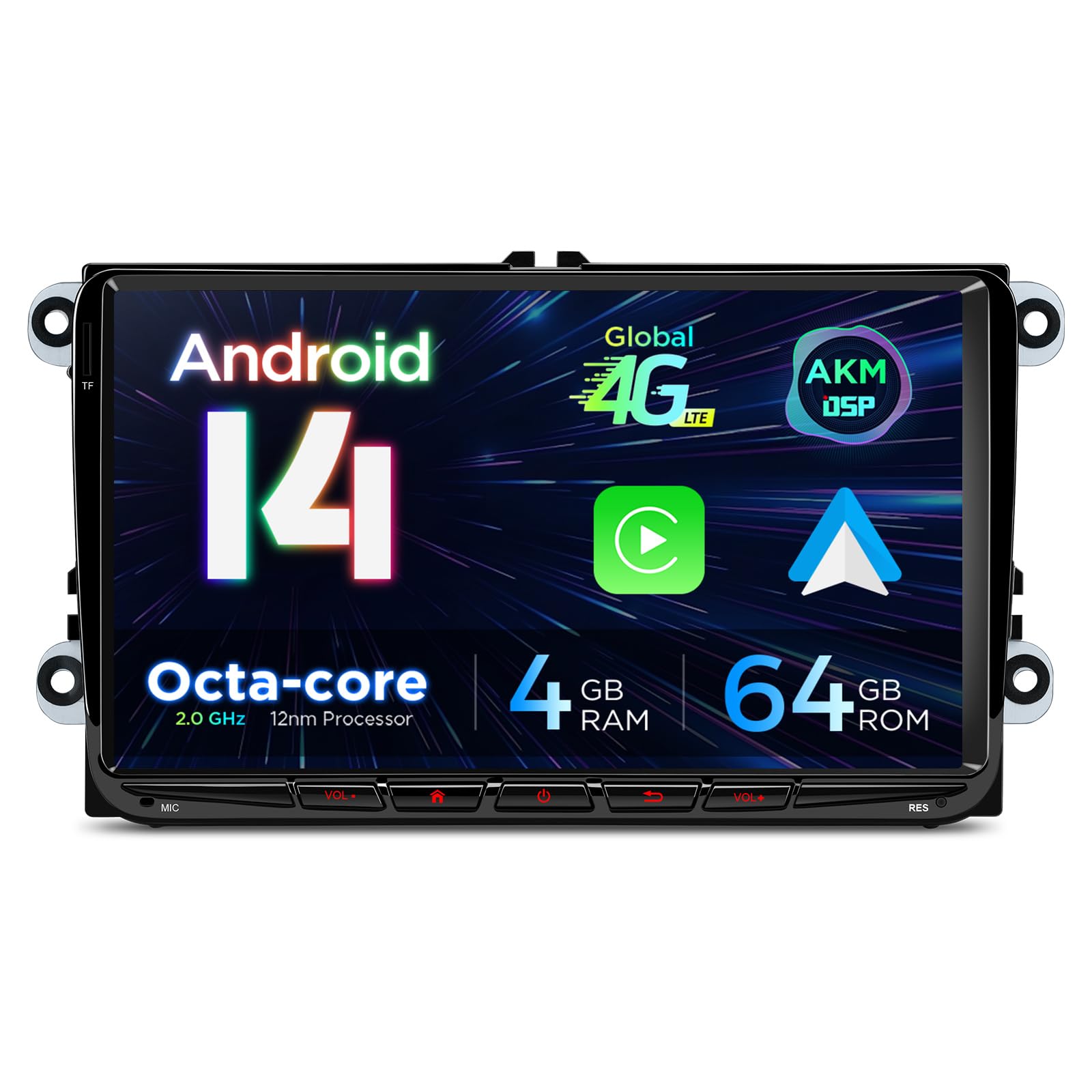 XTRONS9 Inch IPS Android 14 Car Stereo Multimedia Player Octa Core 4+64GB for VW Skoda Seat Built-in 4G LTE Car Play Android Car AKM DSP GPS Bluetooth 5.0 WiFi Optional DAB OBD TPMS DVR