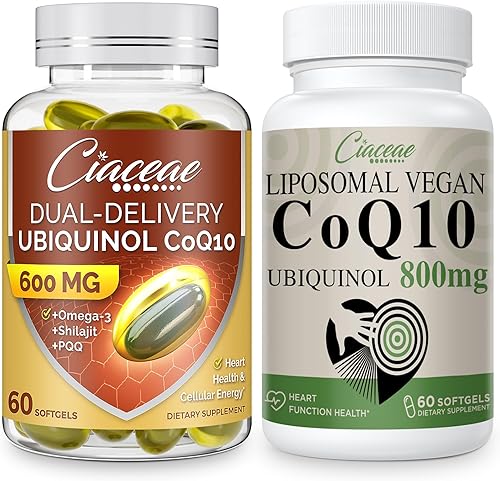 Ciaceae Liposomal CoQ10 800mg 1PCS Bundle con Ubiquinol CoQ10 600 mg cápsulas blandas con Omega-3 y Shilajit y PQQ 1PCS