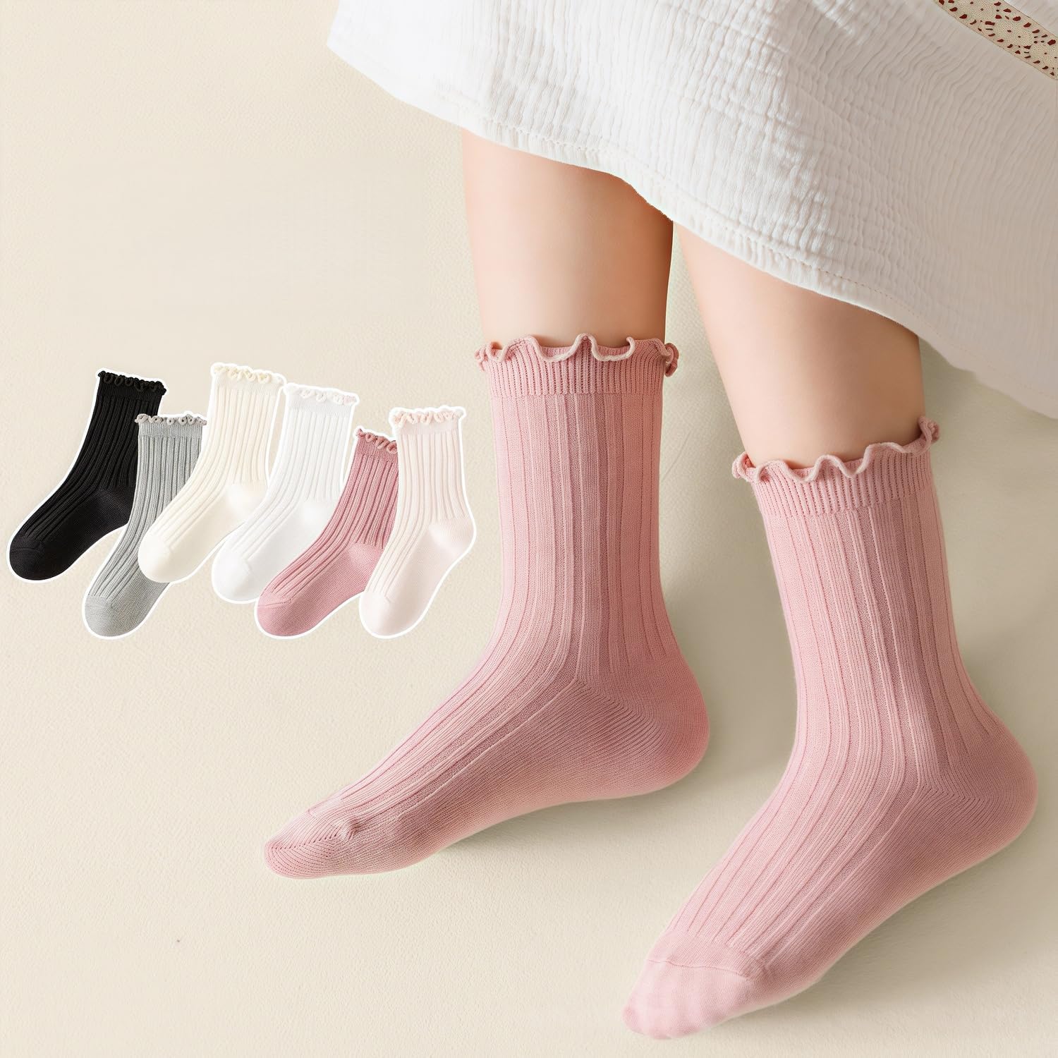Girls Ruffle Crew Socks 4-Pack | Frilly Turn-Cuff Soft Cotton Socks for Toddler Kids 3-12 Years - Image 3