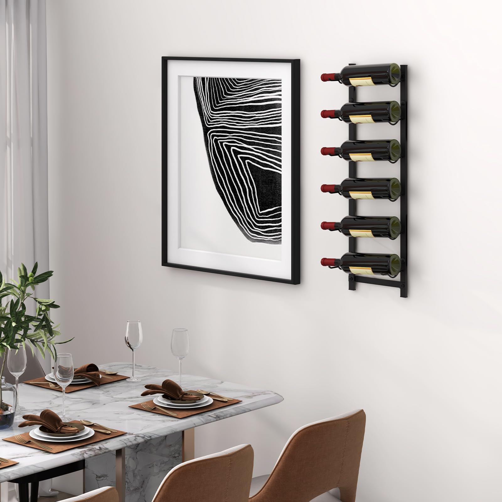 GOPLUS Botellero de Vino de Pared, Soporte de Metal para 6 Botellas, Estante Vertical Negro