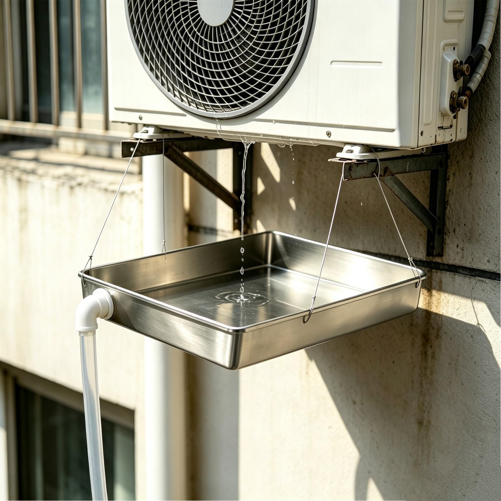Bandeja Agua Climatizador Inoxidable, Deposito Agua Aire Acondicionado | Bandeja Condensados Reforzada Acero Inoxidable 304 para Unidad Exterior Aire Acondicionado(40x40cm/15.7x15.7in)