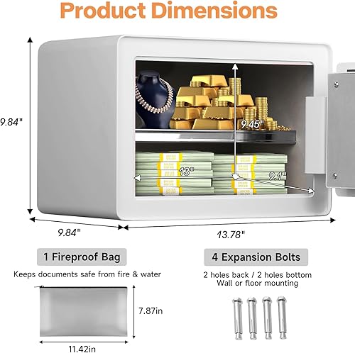 Miniatura 7 de GoldenKey Caja de seguridad biométrica blanca de 1.2 pies cúbicos con teclado de pantalla táctil, cajas fuertes de joyería para efectivo,