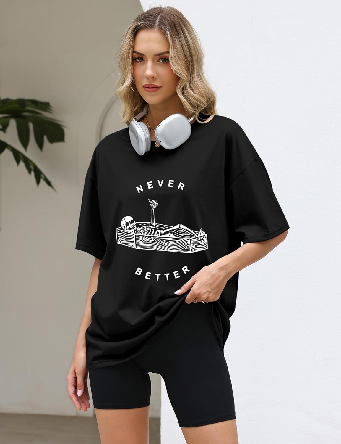 LOMON Oversized Graphic T Shirts for Women Short Sleeve Crewneck Summer Tops Loose Casual Basic Tees - Image 3