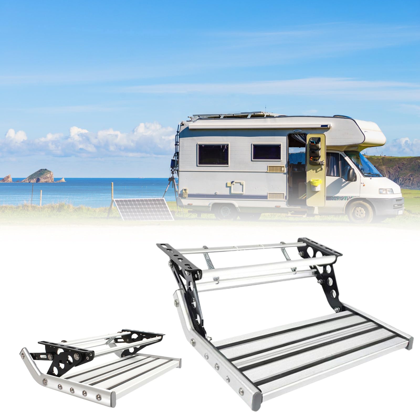 WIANQIAN Foldable Aluminum Alloy Camper Steps, Motorhome Folding Step Stool, RV Entrance Stairs, 440lbs 200kg Capacity, Rust Corrosion Resistant, For Camper Van Motorhome Trailer Single-layermanual