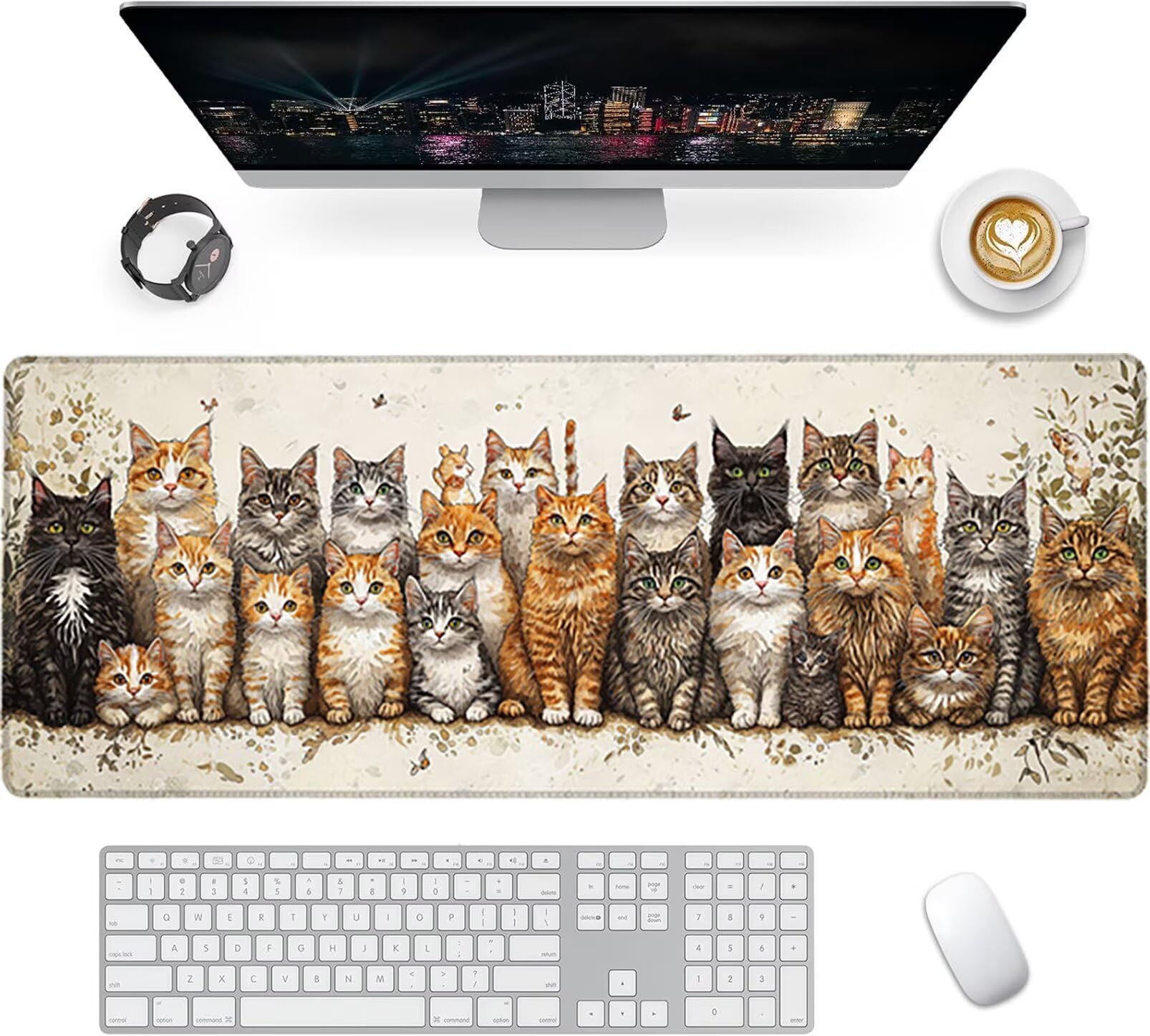 Lpfieonn Katze Großes Schreibtischunterlage, XXL Schreibtischunterlagen, Tiere XXL Wasserdicht Gaming Mousepad mit Vernähter Rand und Rutschfeste Gummibasis, für Laptop/Hause/Büro 120x60cm PF-2331