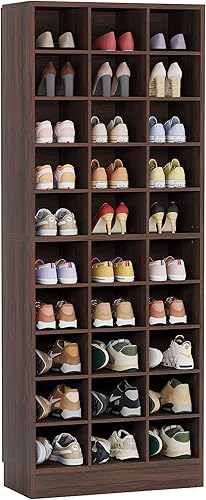 Miniatura 9 de Tribesigns Armario de almacenamiento de zapatos de 10 niveles, zapatero de madera espresso con 30 cubículos, organizador de zapatos de entrada alto