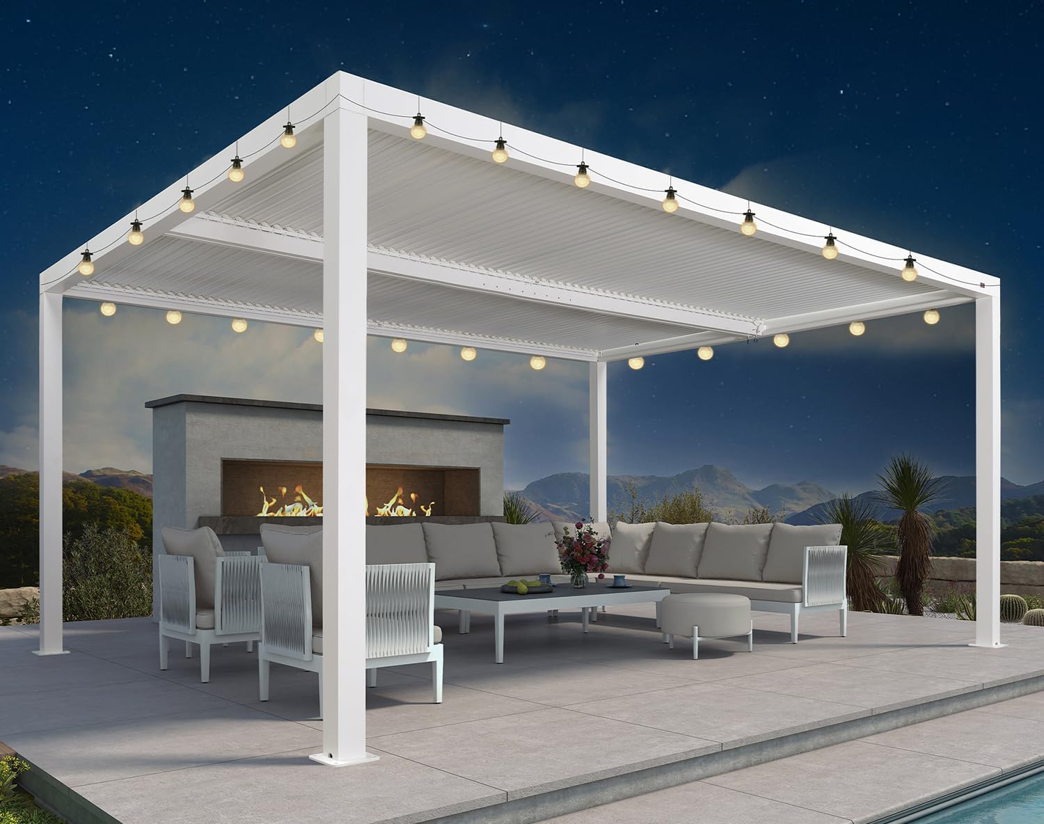 PURPLE LEAF Pergola Bioclimatique 4,8 x 3,68 m avec Éclairage Extérieur Intégré, Pergola Jardin Exterieur Lames Orientables Superficie 17,66 m² Tonnelle Aluminium pour Terrasse et Patio, Blanc