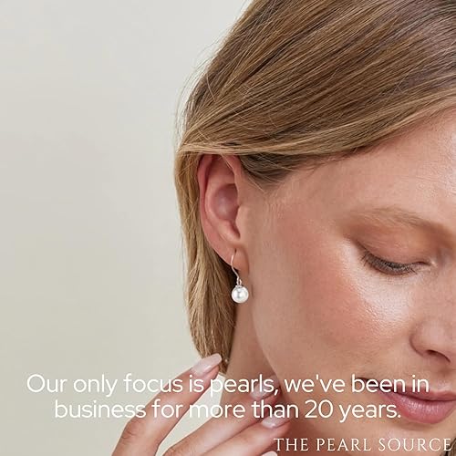 Miniatura 5 de THE PEARL SOURCE Aretes Linda de oro de 14 quilates con perlas cultivadas de agua dulce blancas auténticas de calidad AAAA para mujer, Perla, Perla