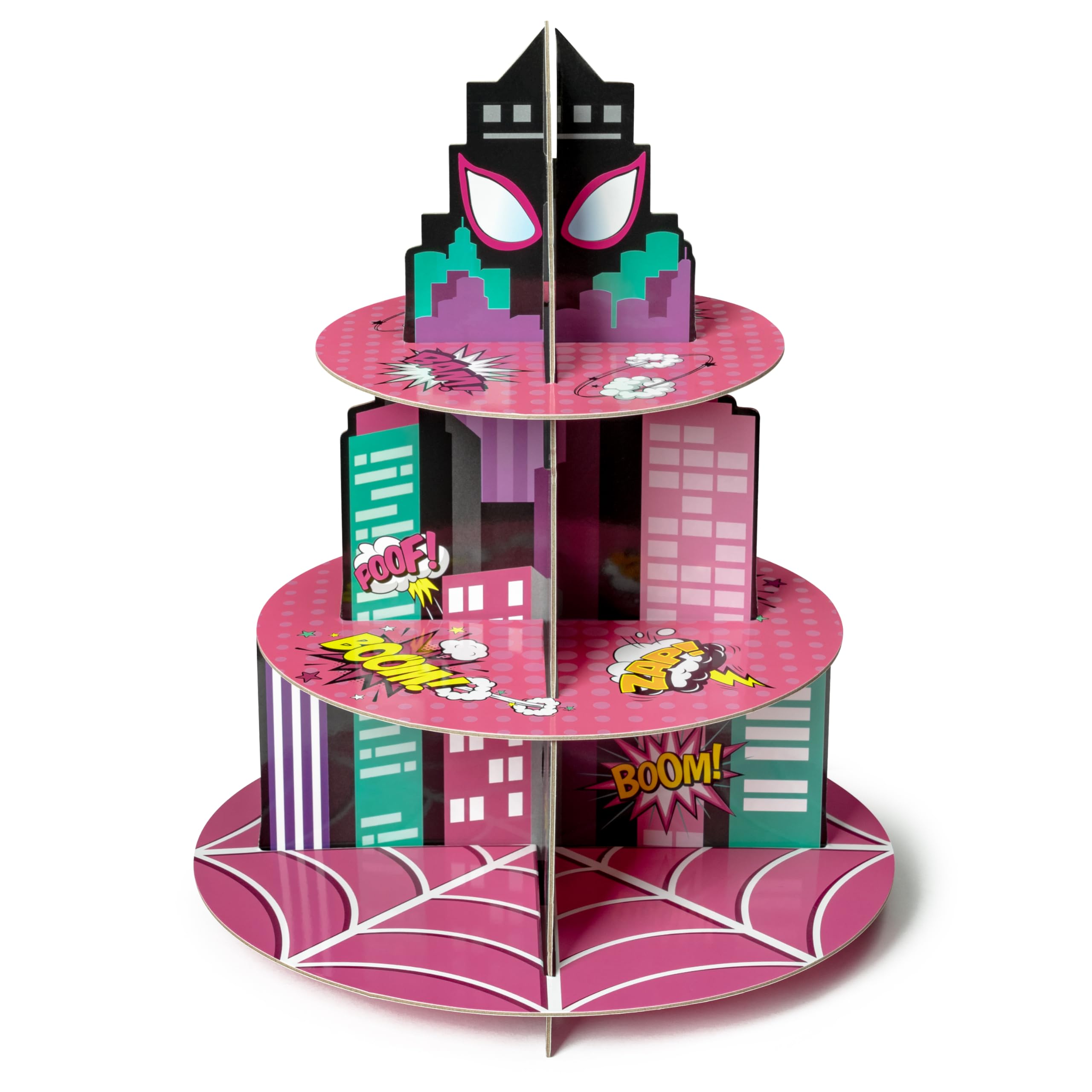 Andi Cppss Pink Spider Cupcake Stand - 3 Tier Pink Spider Party Dessert Holder Pink Spider Theme Cardboard Cake Stand for Birthday Party Decorations Cupcake Display for Kids Birthday Party Supplies