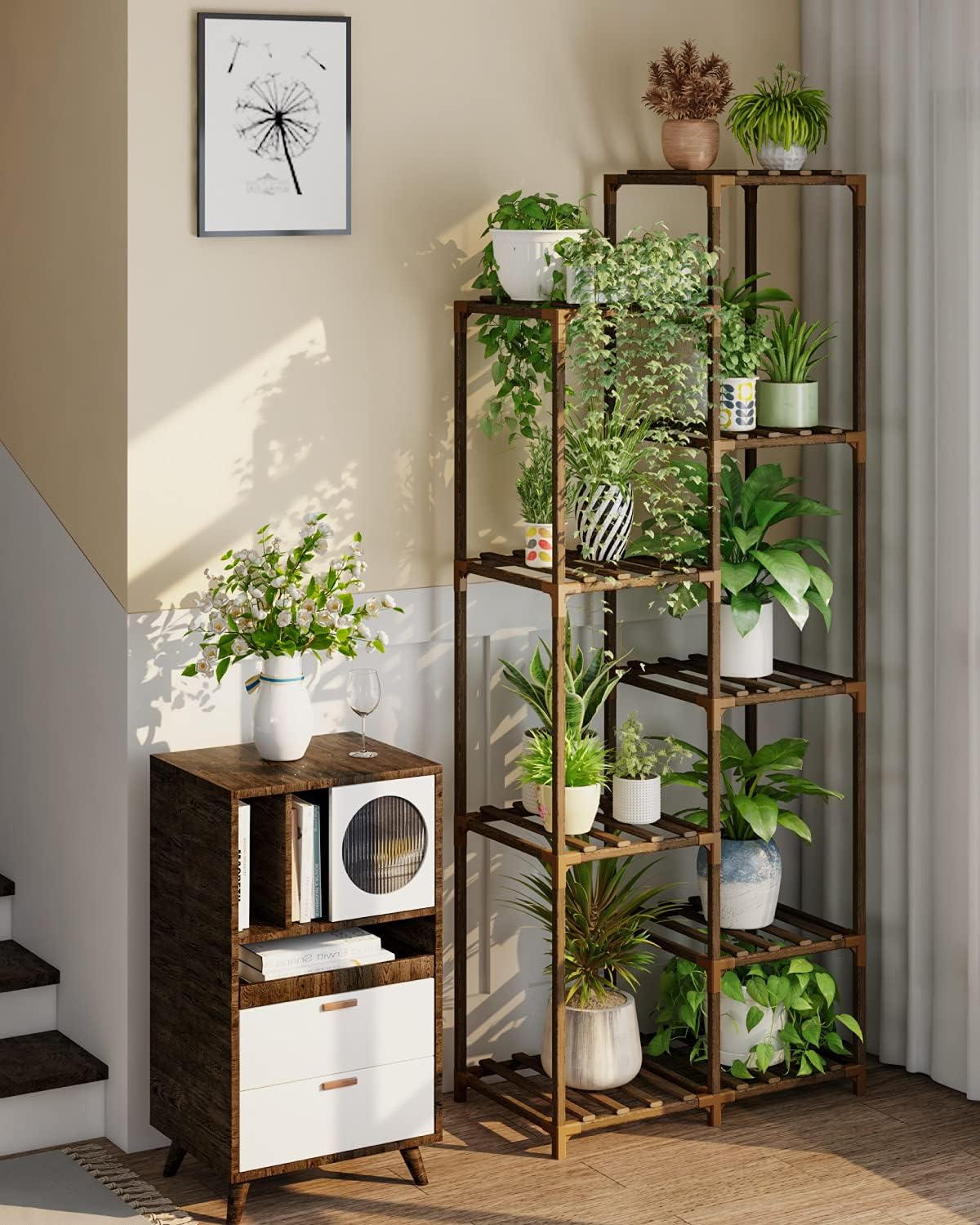 Bamworld Tall Plant Stand for Indoor Plants Outdoor Corner Plant Shelf Flower Stands for Living Room Balcony and Garden (9 pots) : Patio, Lawn & Garden