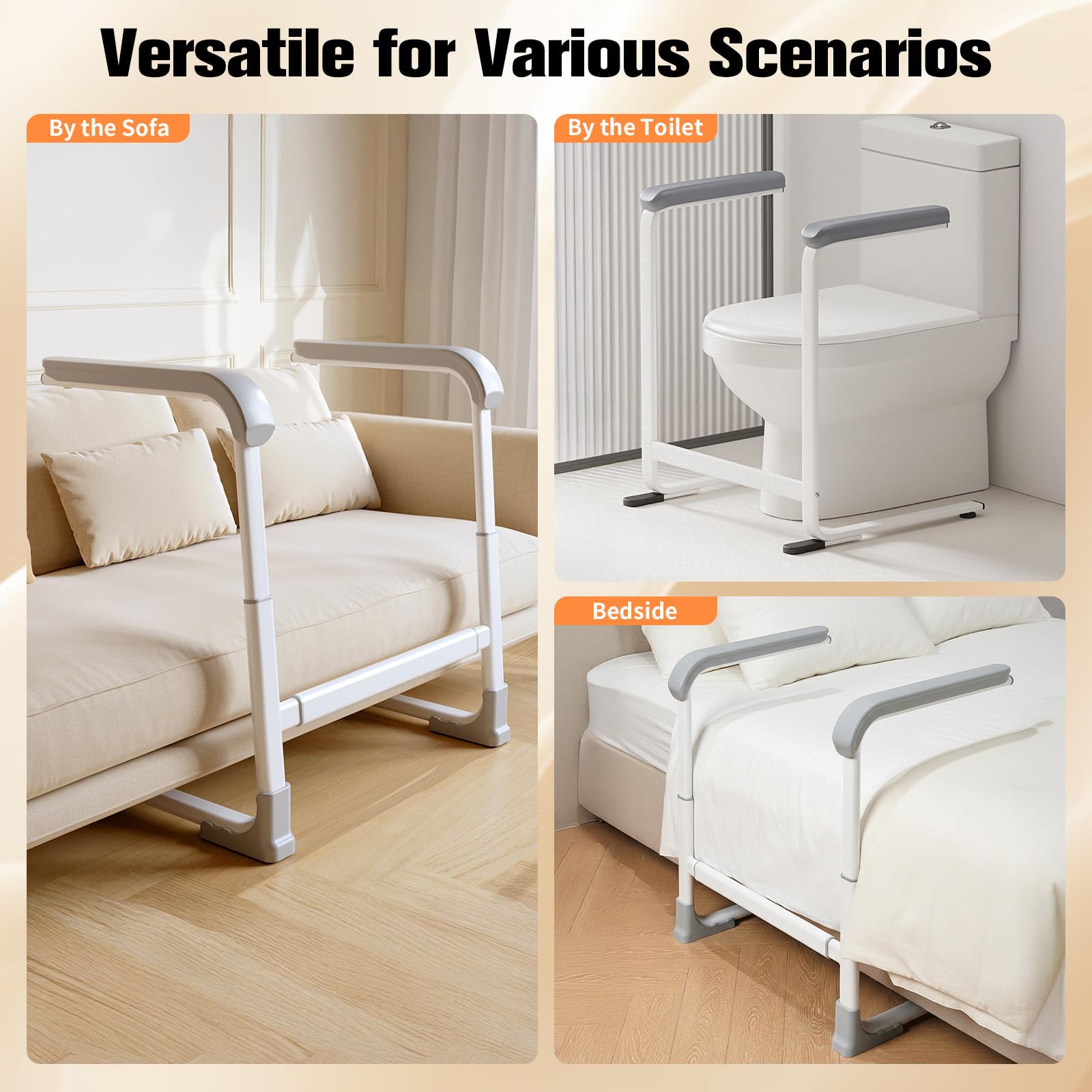 Aufstehhilfe Sofa für Senioren, 3-Fach Höhenverstellbar & 2-Fach Breitenverstellbare Couch-Hebehilfe mit Sicherheitsgriff & Anti-Rutsch-Füßen, Stabile Sitzerhöhung & Aufstehhilfe für Senioren