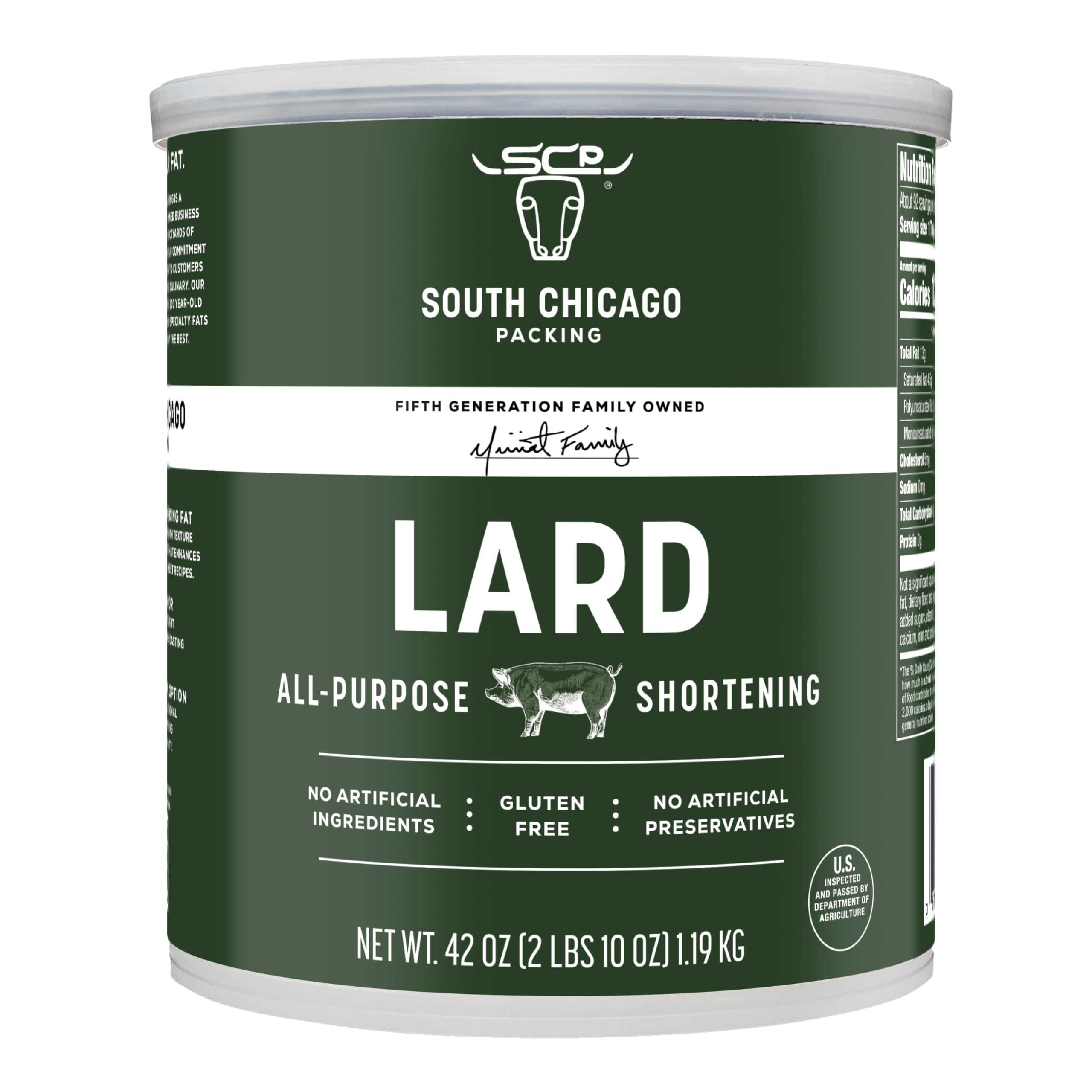 South Chicago Packing Traditonal LARD Shortening, 42 Ounces, Specialty Baking Shortening and Cooking Fat