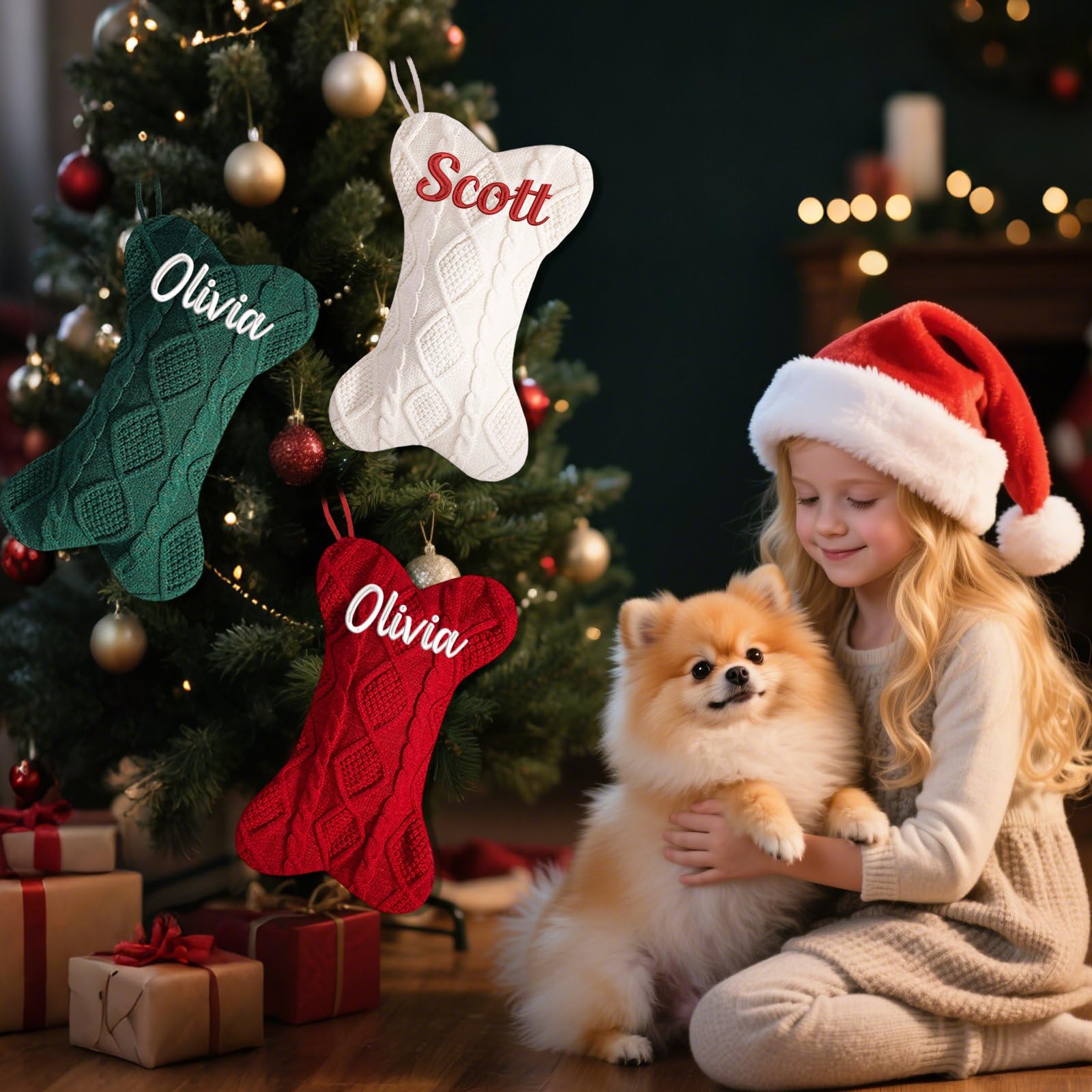 Calza natalizia lavorata a maglia a forma di osso grande da 41,9 cm con nome, nome ricamato personalizzato 41,9 cm, calza di Natale grande per feste di Natale e decorazioni per la famiglia