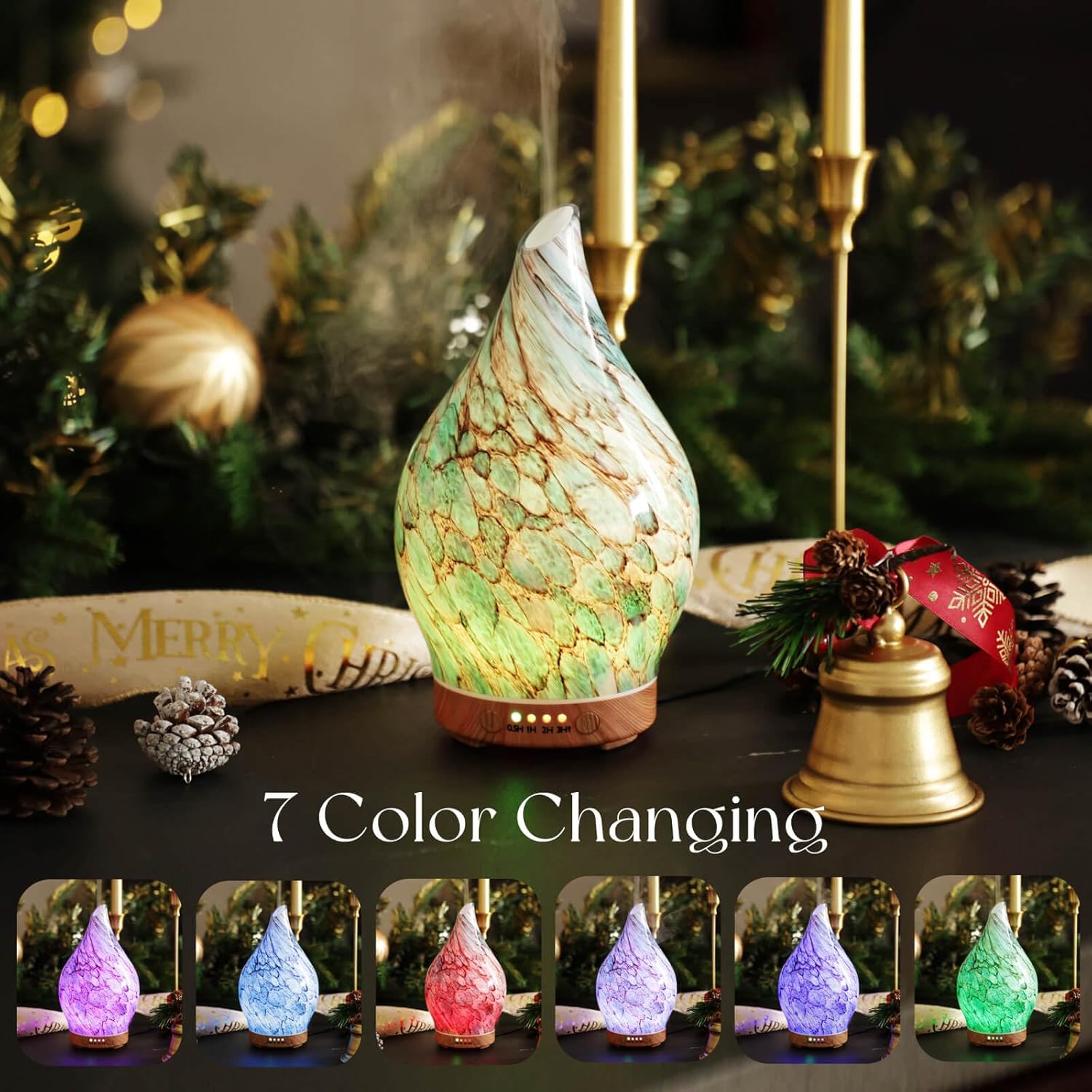 Porseme 100ml Essential Oil Diffuser Glass Color Changing Aroma Air Diffusers Aromatherapy Ultrasonic Cool Mist Humidifier 4 Running Hours Waterless Auto-Off for Sleeping Yoga Office Spa (Light Blue) - Image 3