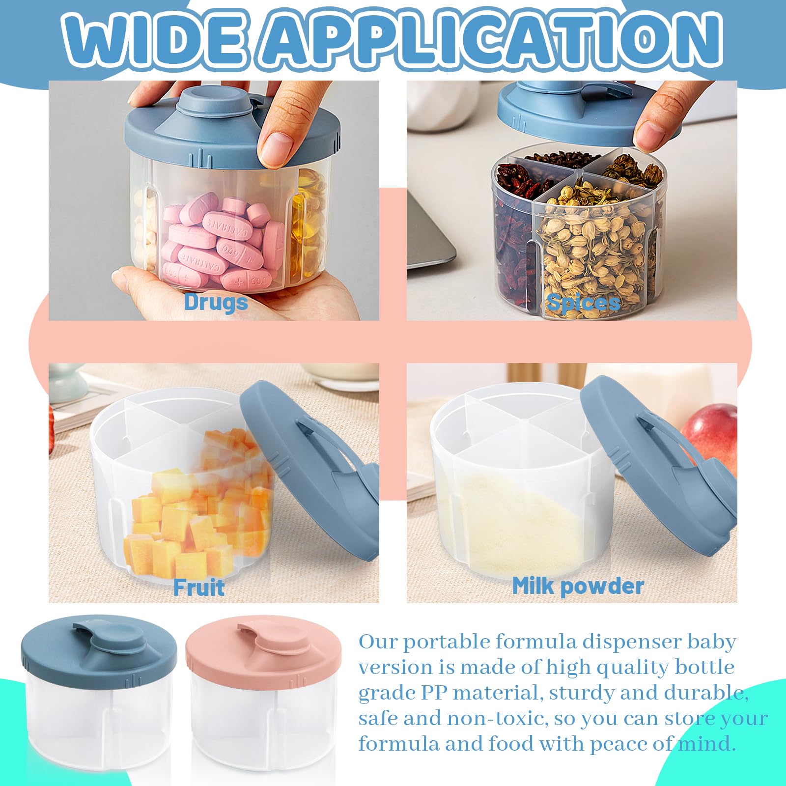 KXVXXV 2 PCS Dosificador Leche en Polvo Bebe Transparente Dispensador de Leche en Polvo Bebé Portátil Porta Leche en Polvo Bebe Viaje Dispensador Leche Bebe azul y rosa