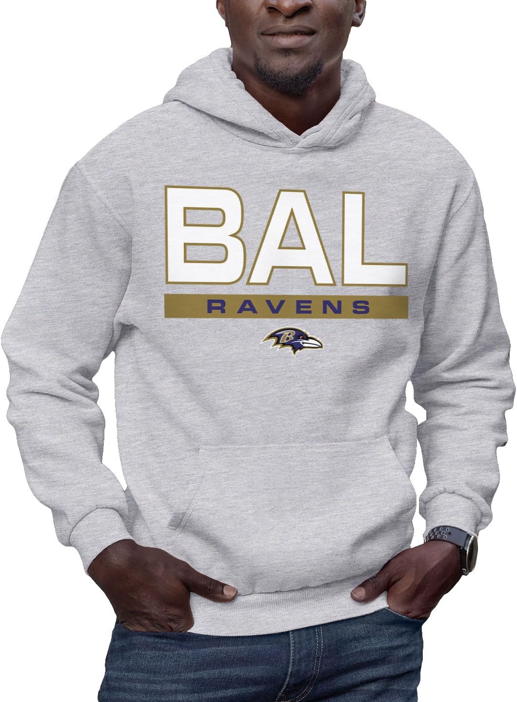 Hybrid Sports NFL - Baltimore Ravens - City Block - Men's and Women's Pullover Hooded Fleece Sweatshirt - Size 2 X-Large - Baltimore Ravens - Athletic Heather