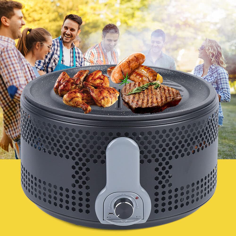 Bezdymny grill z węglem drzewnym, wspomagany wentylatorem, przenośny grill stołowy, na kemping, wędrówki, piknik, bezdymny grill na węgiel drzewny z wentylatorem, do gotowania na świeżym