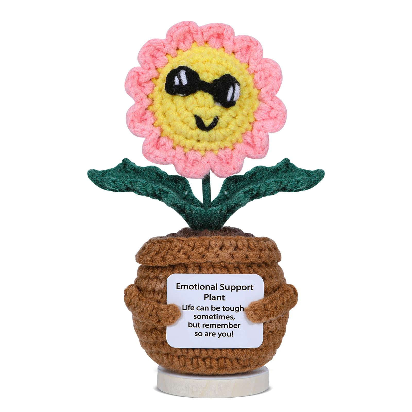wompolle Positive Sunflower Doll Crochet Appreciation Positive Gift for Women, Friend Sister, Coworker - Mothers Day, Birthday Present,Sunflower Emotional Support Gift (flowerpink)