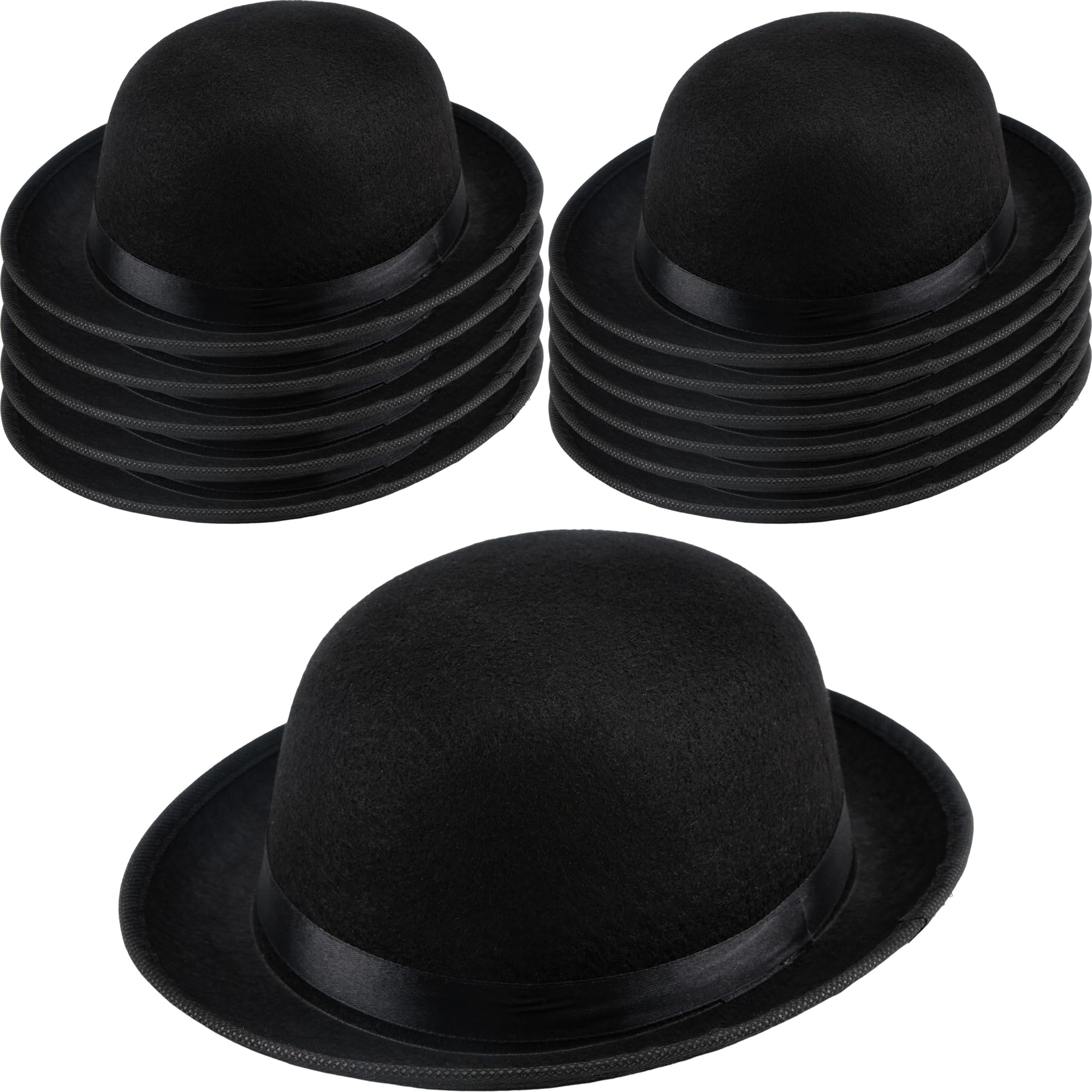 SGBETTER 12 Pcs Child Bowler Hats Bulk Black Bowler Derby Hat Felt Round Top Hat Gentleman Hats for