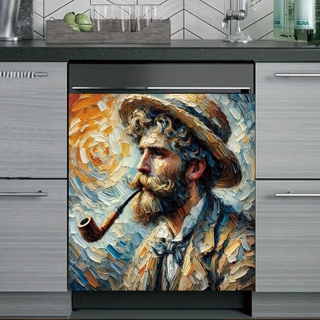 2D Flat Vintage Impressionist Portrait Oil Painting Dishwasher Magnet Cover 23x26 Inch Panel Fridge Washer Refrigerator Door Cover Kitchen Appliance Magnet Sticker Classic Art Home Decor image 4