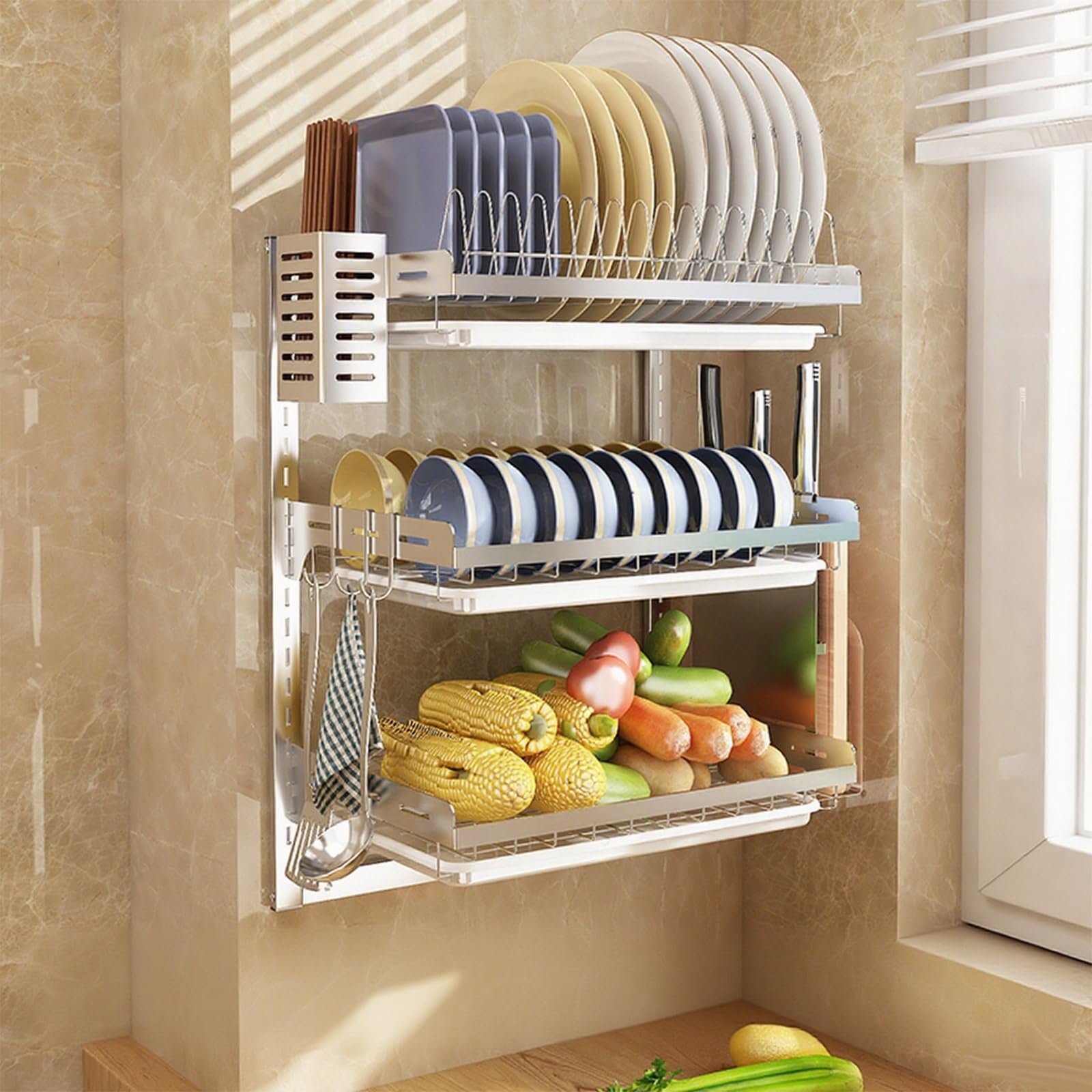 plate rack, Double-Layer Design Efficient Kitchen Drying & Storage Solution