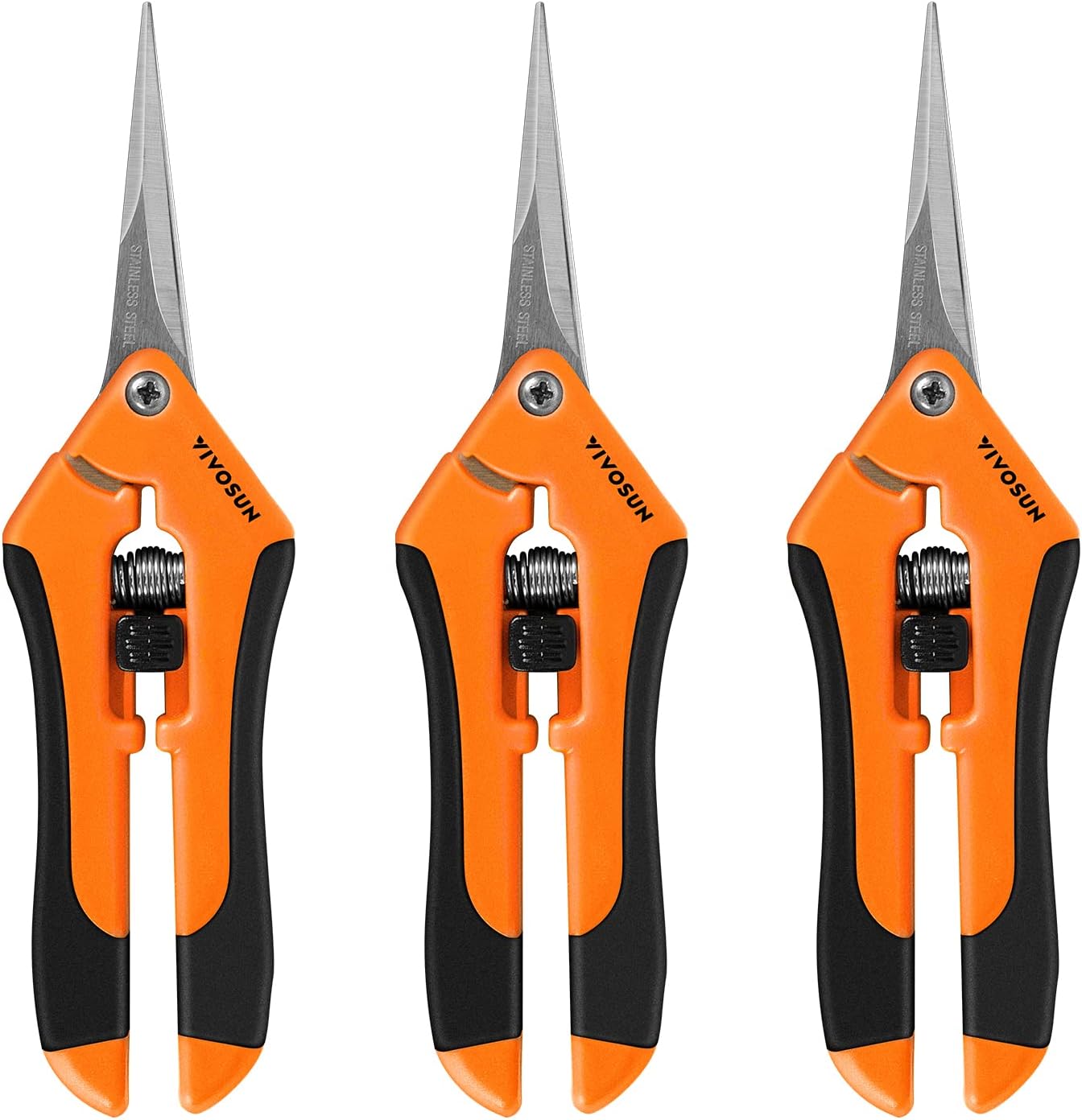 VIVOSUN 3-Pack 17 cm Gardening Scissors Hand Pruner Pruning Shear with Straight Blades and Titanium Non-Stick Coating Rose Secateurs Orange