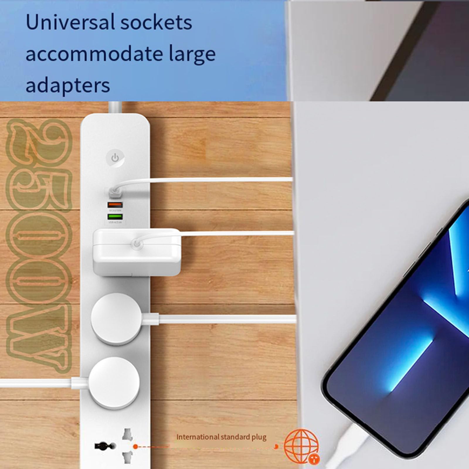 Multipresa 8 in 1 con 5 prese CA + 2 USB + 1 TypeC, protezioni multiple di sicurezza, uscita di identificazione intelligente