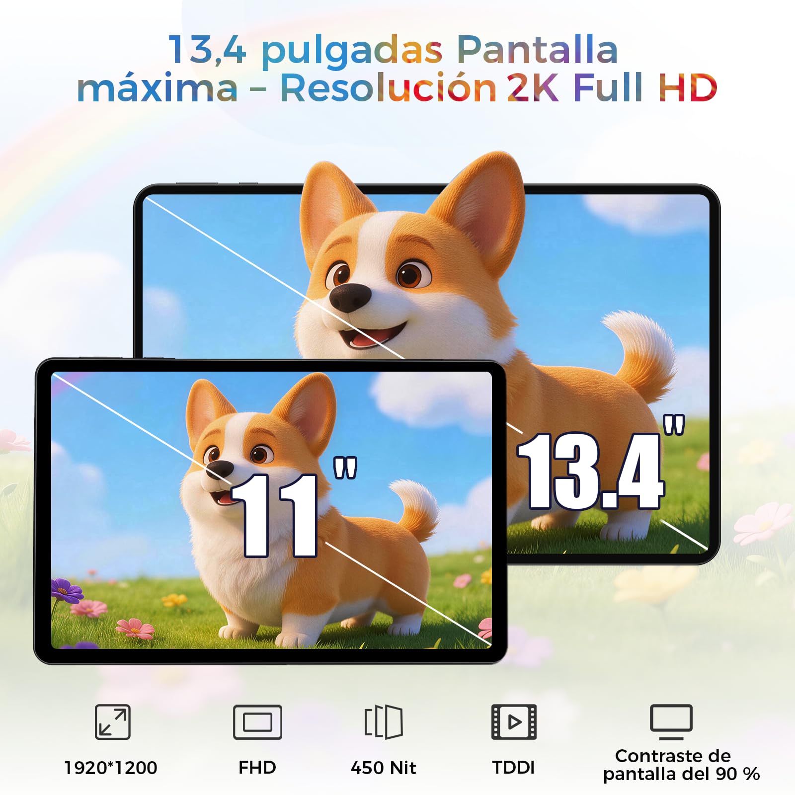 Android 16 Tableta,13.4 Pulgadas Tableta Grande Tablet con Octa-Core Processor, 32GB RAM + 256GB ROM, 10000mAh Batería,1920x1200 IPS, 2.4/5Ghz Dual WiFi/5+8MP/GPS/Gemini AI/Widevine L1