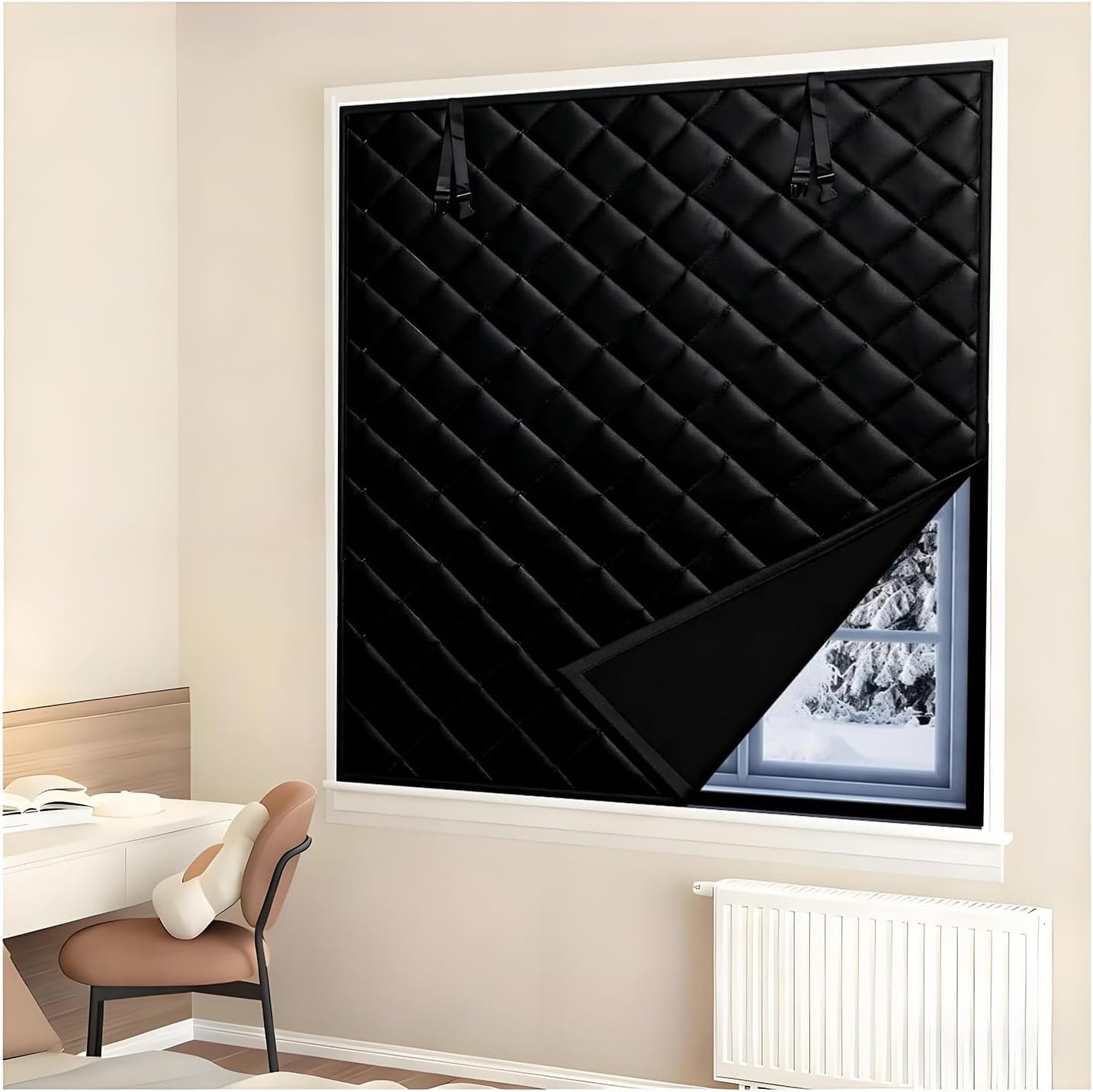 Window Insulation Cover for Winter 46x23 27"X39" 47"X63" Curtain-Oxford Thermal Insulated Window Blanket Keeping Warm Winter Insulated Cover for Home RV Basement(Black,35x47in/90x120cm)